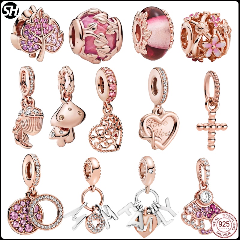 Mới 925 Pandora Charms Sterling Bạc Thu Đông Mới Charm Hoa Hồng series Charm Hạt Phù Hợp Với Ban Đầu