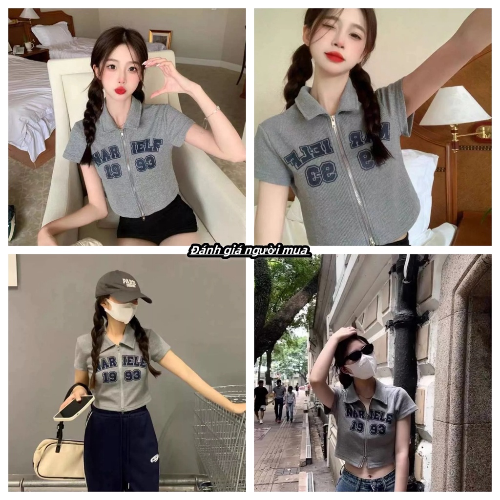 Áo baby tee y2k áo sơ mi croptop Áo Thun Ngắn Tay In Chữ Phối Khóa Kéo Thời Trang Mùa Hè Cho Nữ