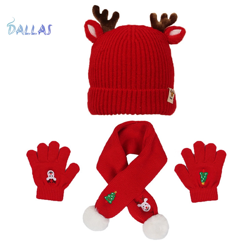 1 set Găng Tay Và Mũ Len Thêu Hình Cây Thông Giáng Sinh Mềm Mại Dày Dặn Ấm Áp Cho Bé