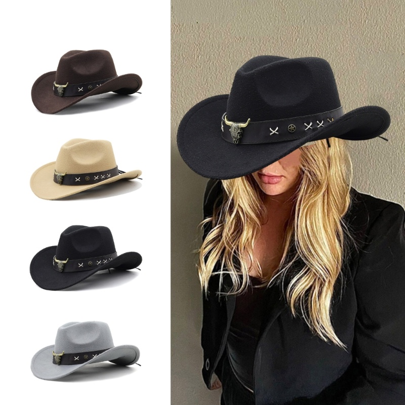 HO Western Cowboy Hat Cowgirl Hat Da Ban Nhạc Nữ Fedora Hat Đảng Đạo Cụ