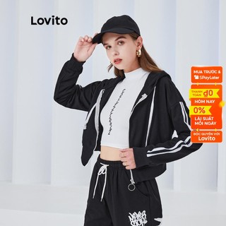 Áo khoác thể thao Lovito L04185 viền tương phản phối dây khóa kéo thời trang