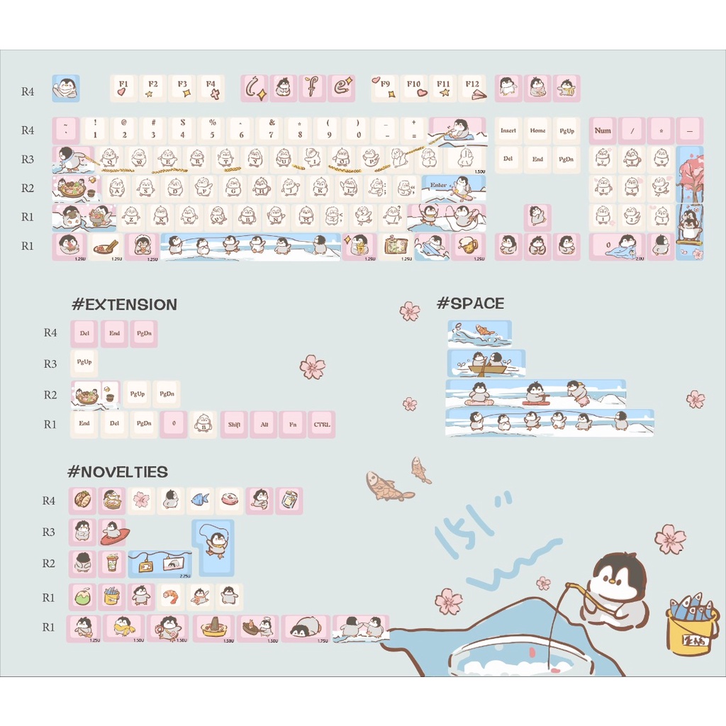 Chim Cánh Cụt Keycaps Cherry/MDA Profile Anime Dễ Thương PBT DYE SUB Bàn Phím Cơ Keycap