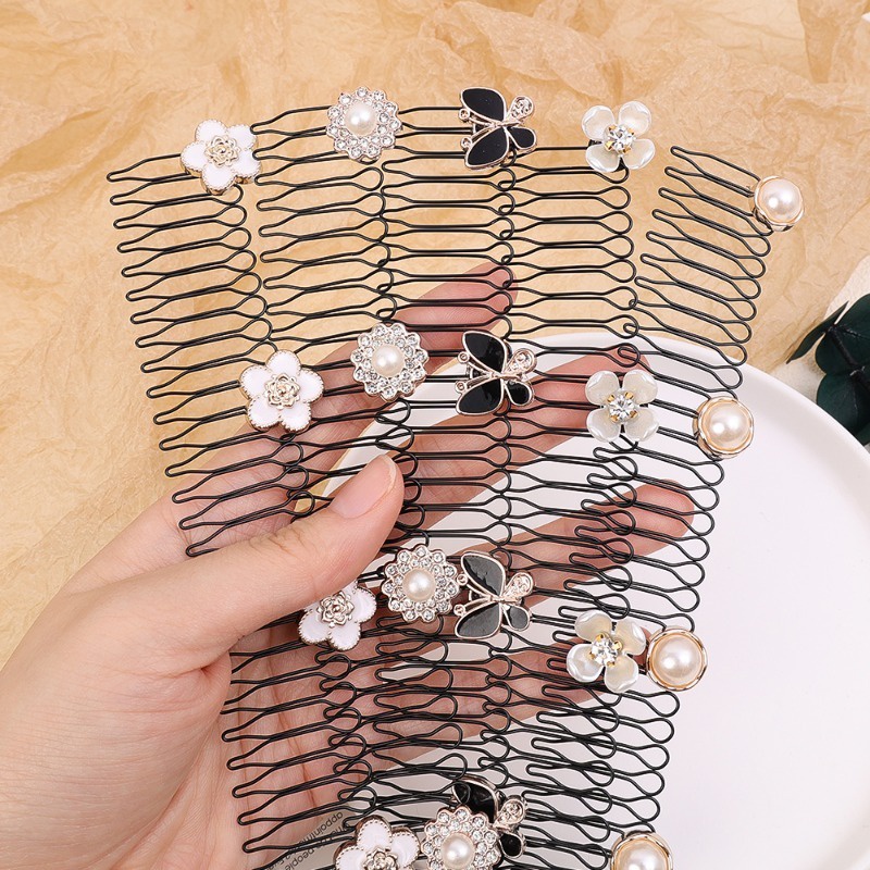 Lược Cài Tóc Dài Vô Hình Đính Đá Ngọc Trai Hình Bướm Xinh Xắn Cho Nữ