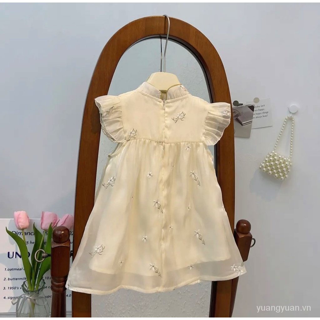 Đầm Sườn Xám Thêu Hoa Phong Cách Trung Hoa Cổ Điển Mẫu Mới 2023 Dành Cho Bé Gái