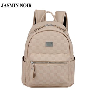 Ba lô JASMIN NOIR da pu kẻ sọc caro chần bông đơn giản cho thanh thiếu niên