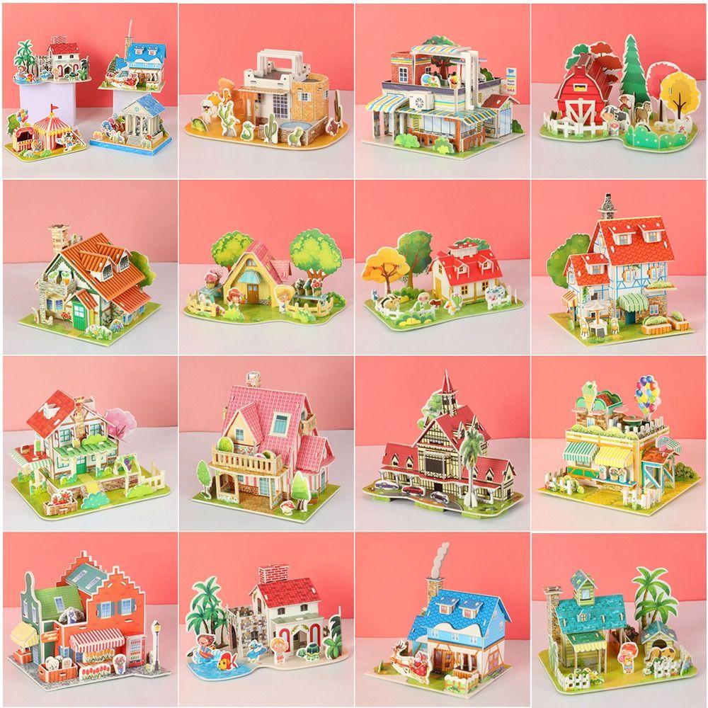 Bộ Đồ Chơi Xếp Hình Ngôi Nhà 3d Bằng Giấy diy Thẻ Giấy Thú Vị Cho Bé