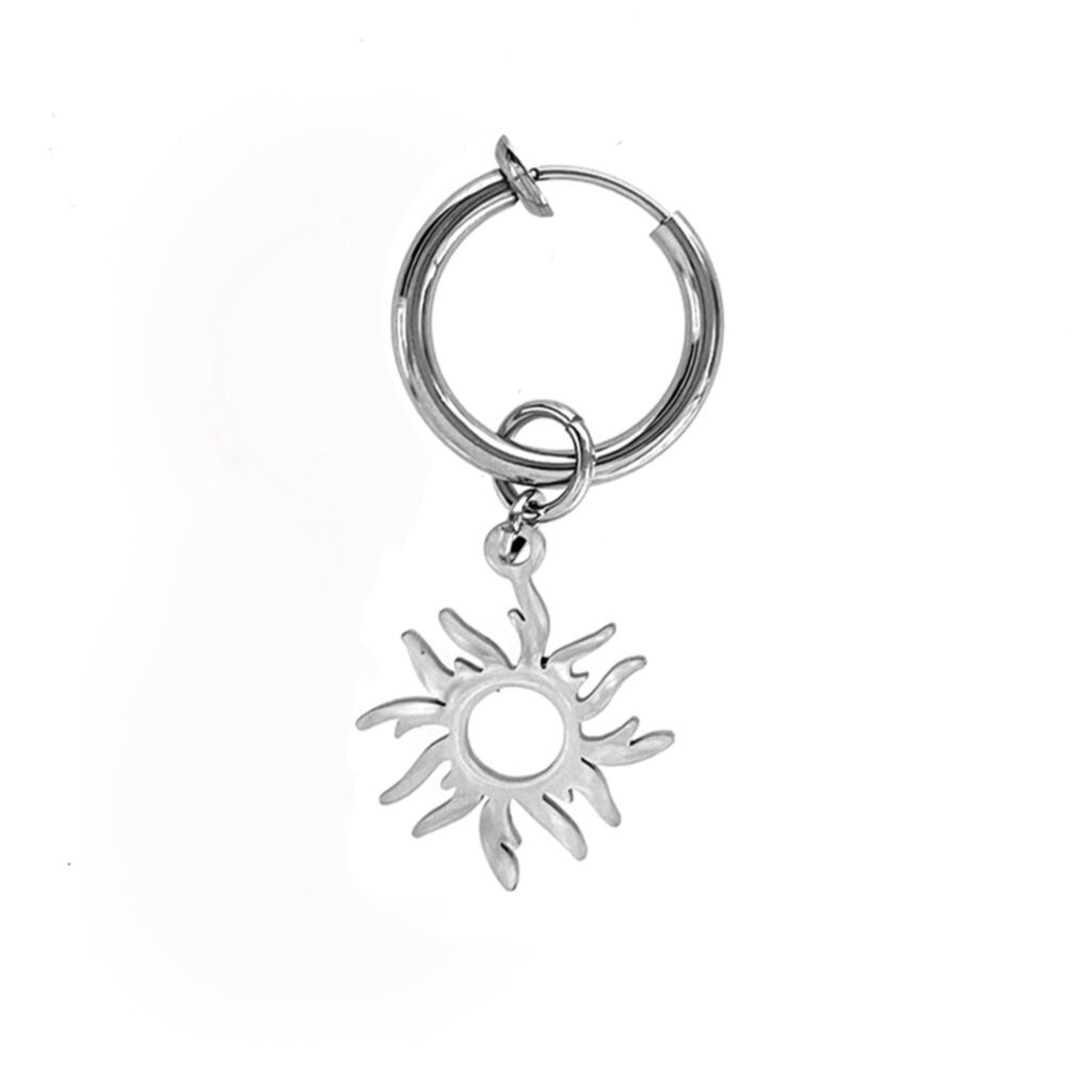 Khuyên Tai Mặt Trời Bằng Thép Titan Không Cần Xỏ Lỗ Chống Dị Ứng Không Phai Màu Phong Cách hip hop Cho Nam