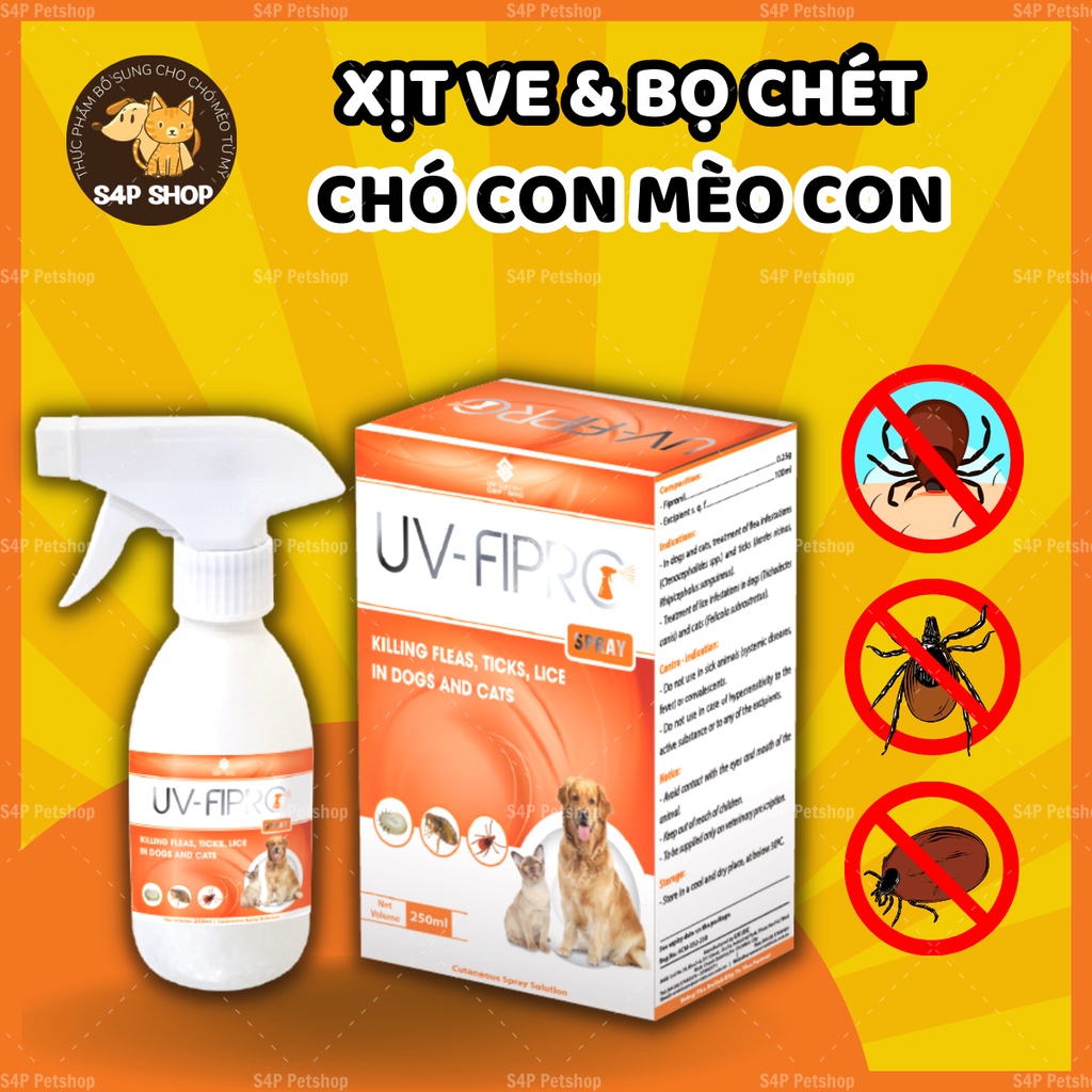 UV Fipro Spray xịt diệt ve rận bọ chét cho chó mèo - 100ml