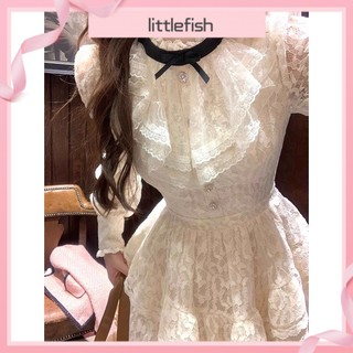 [littlefish] Đầm Công Nghiệp Phối Ren Sang Trọng Phong Cách lolita Mùa Thu Cho Nữ