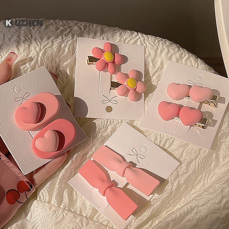 Kuzhen Set 2 / 3 Kẹp Tóc Hình Nơ / Hoa / Trái Tim Nhỏ Gọn Dễ Thương Cho Bé Gái