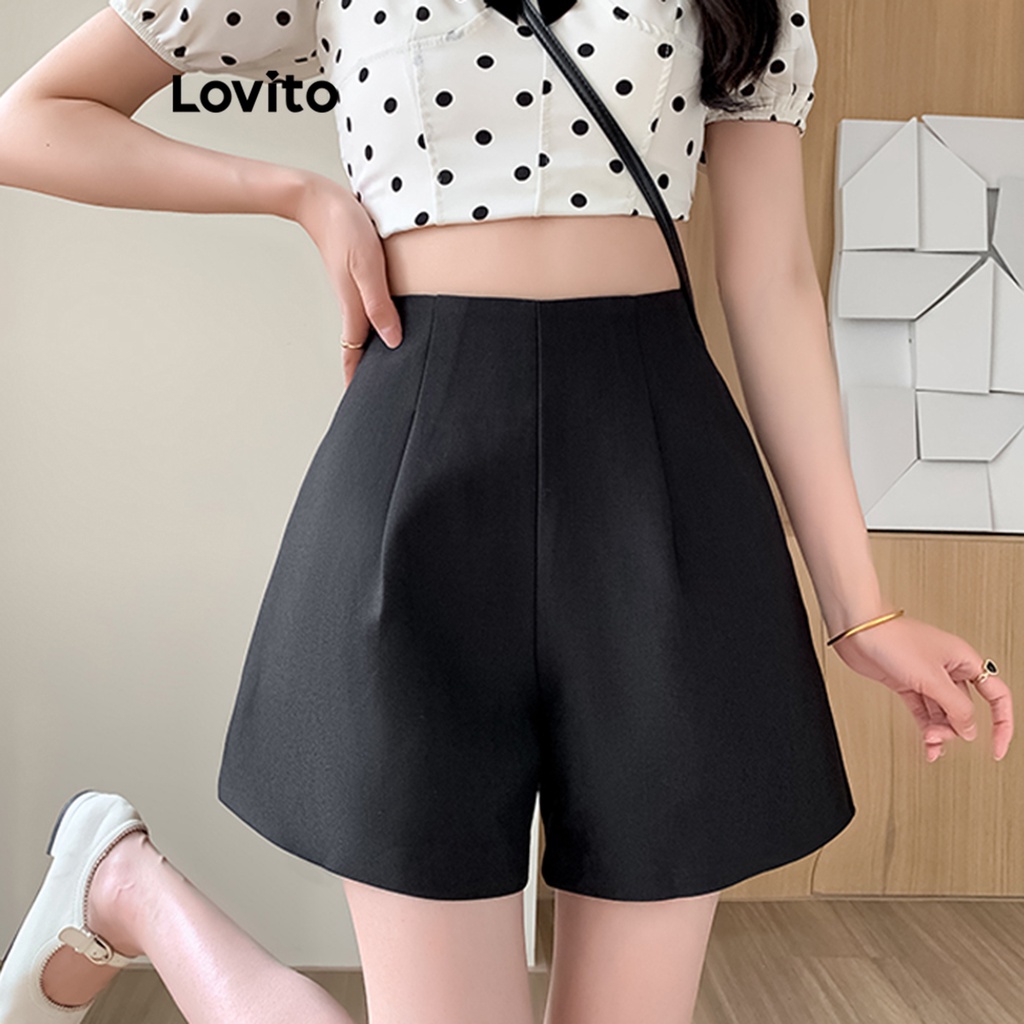 Quần đùi Lovito đơn giản màu trơn thường ngày cho nữ LNE20095