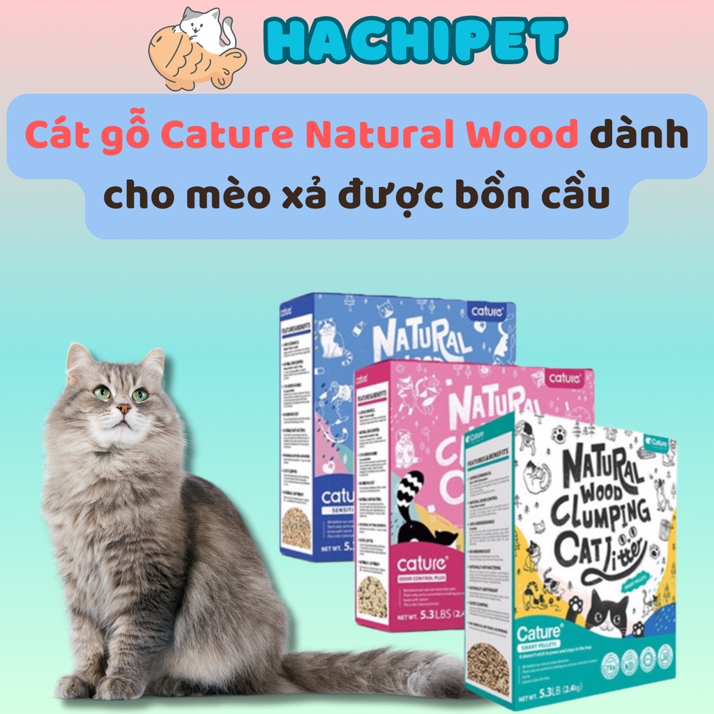 Cát gỗ Cature Natural Wood dành cho mèo loại 5,3l túi 2,4kg xả được bồn cầu