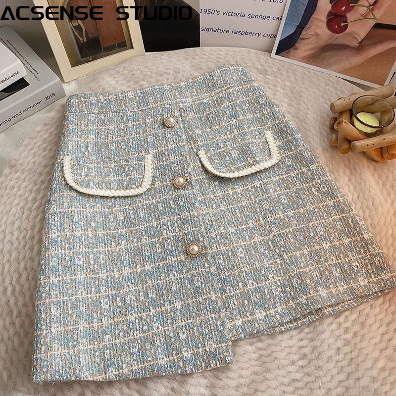 ACSENSE STUDIO váy dạ tweed Chân váy nữ Cute Đơn giản INS Hàn Phong WWY2393EXO39Z230926