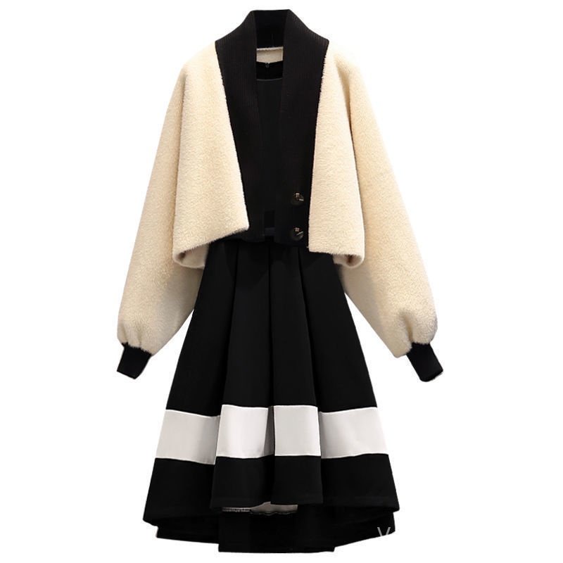 Plus Bộ Áo sweater Dệt Kim Ôm Eo + Chân Váy Dài Màu Đen Thời Trang Mùa Thu 2023 Cho Nữ