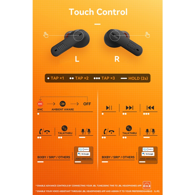 Jbl Tai Nghe Nhét Tai t230nc 230nc tws Chống Ồn Không Thấm Nước Kèm mic