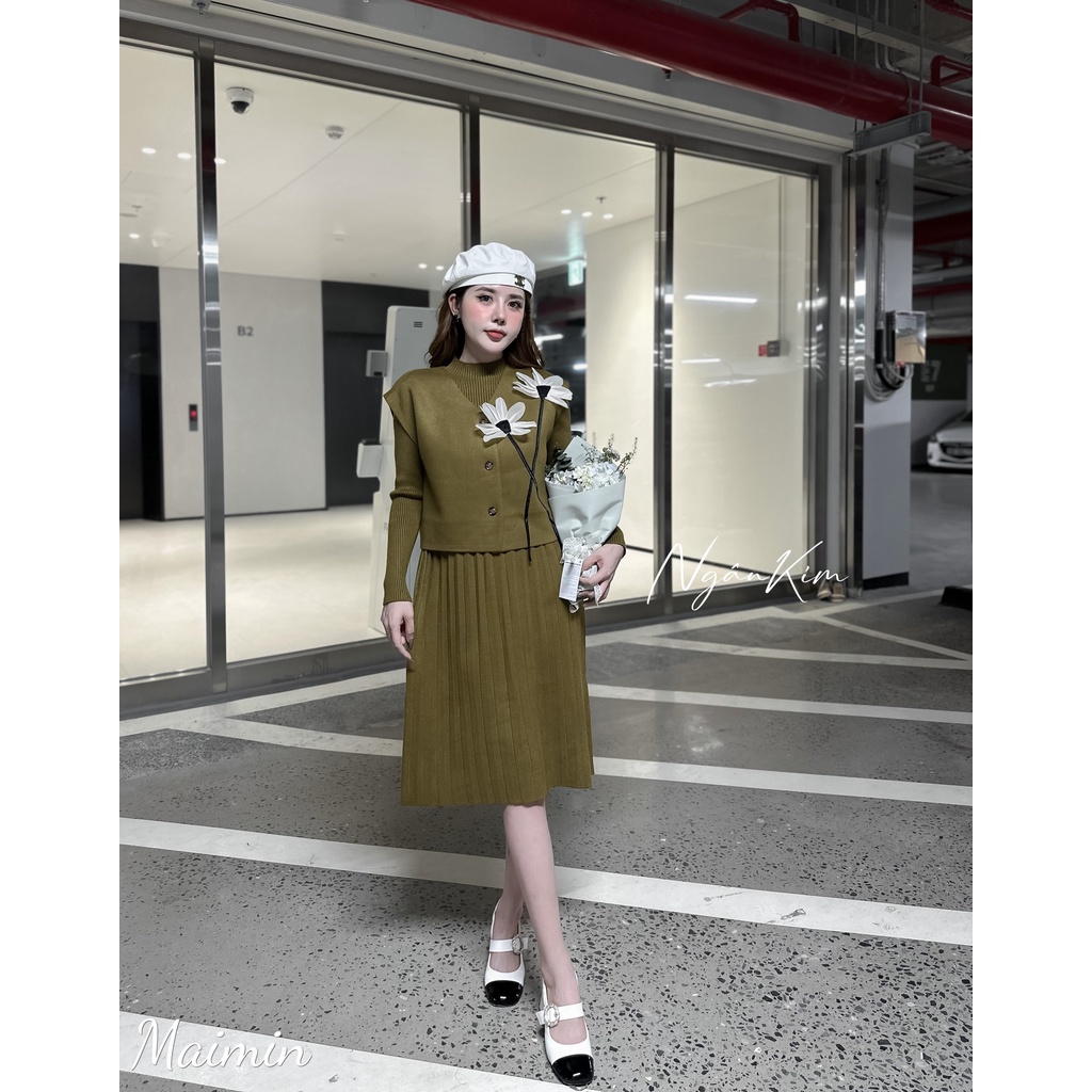 Set gile hoa 3D váy len chân dập ly hàng QC chất đanh mịn