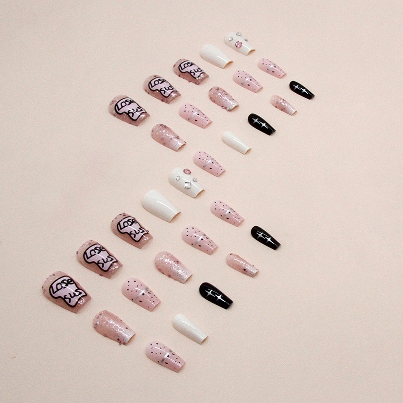 Móng Tay Ngắn Múa Ba Lê Đính Kim Cương Giả Màu Trắng Hồng Dễ Thương Nhẹ Nhàng Cho Nữ ins