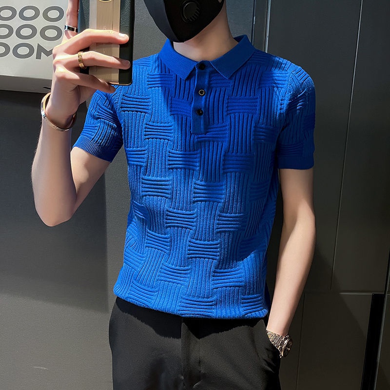 Áo Thun polo Vải Lụa Lạnh Mỏng Dáng Ôm Kẻ Sọc Thoáng Khí Thời Trang Cho Nam