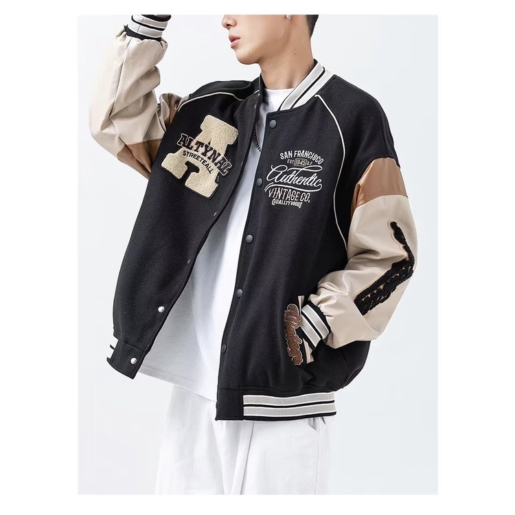 Áo Khoác Bóng Chày Dáng Rộng Thêu Họa Tiết Phong Cách Đường Phố Mỹ Cá Tính Cho Nam