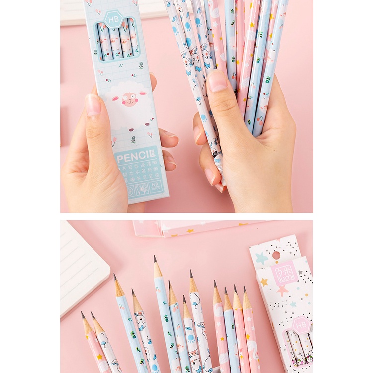 Set 10 Bút Chì Gỗ HB Kèm Tẩy Họa Tiết Hoạt Hình Dễ Thương Xinh Xắn 🍀Lyanwn🍀