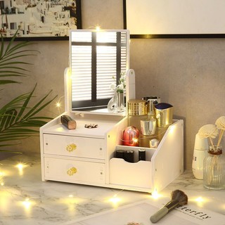 Mirror Makeup Mirror with Storage Box Desktop Portable Portable Princess Student Light Luxury Dormitory Large Size Desktop Vanity Mirror 7arl