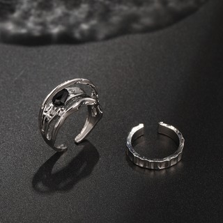 Set 2 Nhẫn Bạc Đính Đá Pha Lê Đen Cá Tính