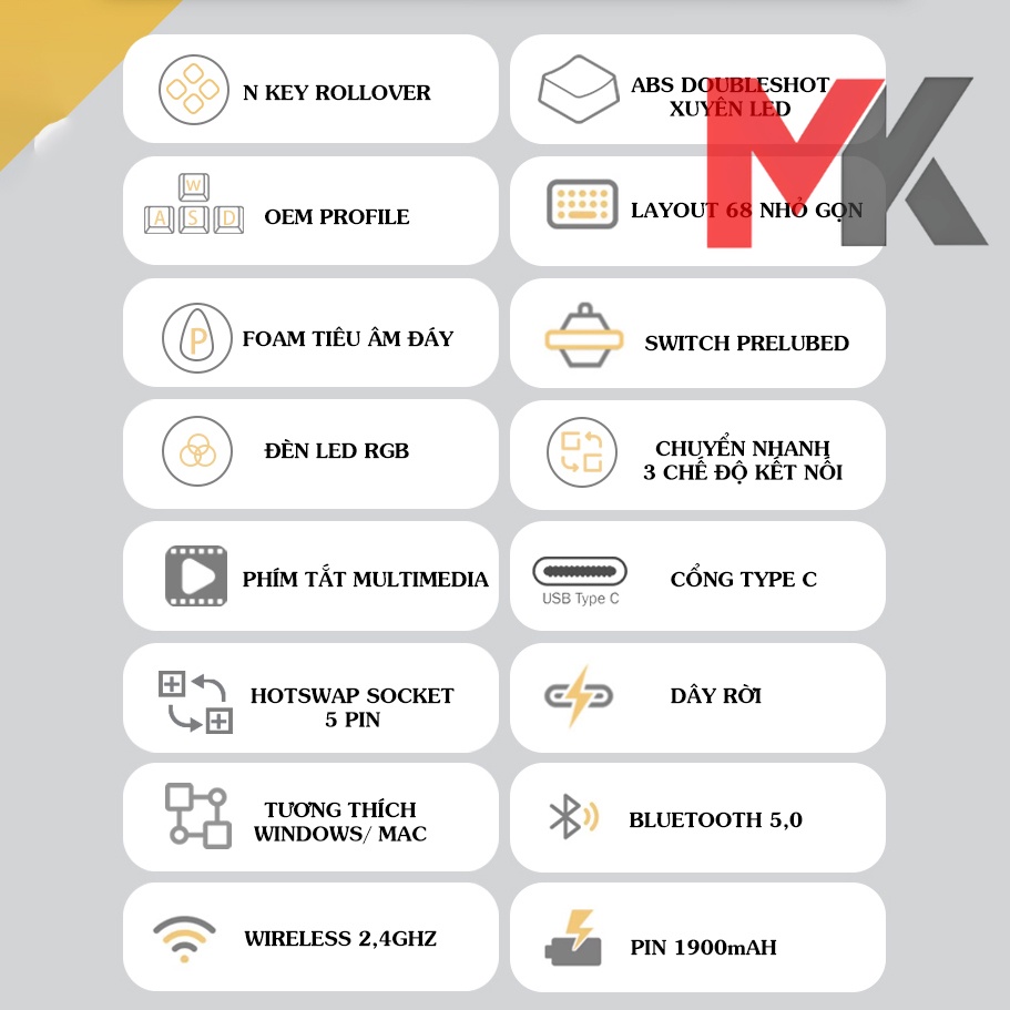 Bàn phím cơ ColorReco C068 - LED RGB - Hotswap 5 pin - Không dây 3 mode