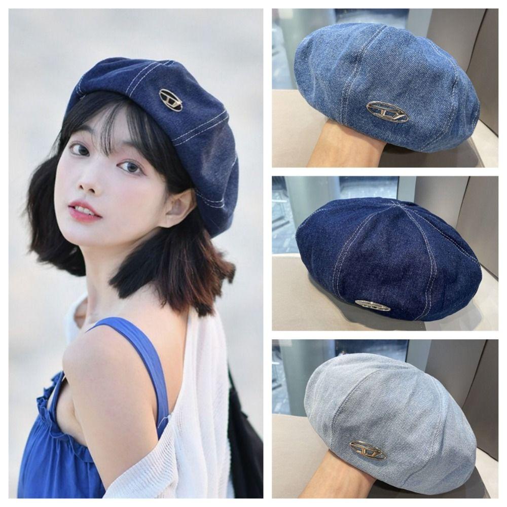 Mũ beret Vải Jean Phong Cách Hàn Quốc Cá Tính y2k