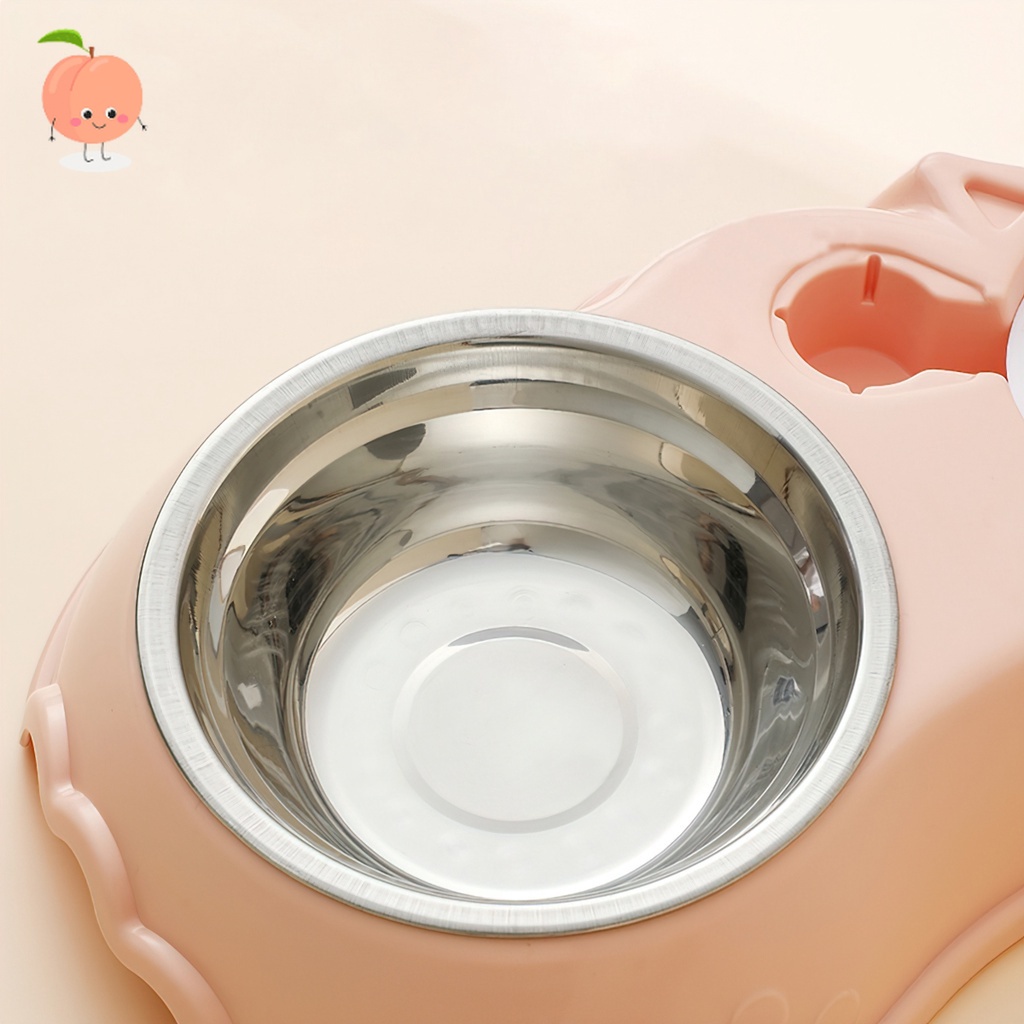 Bát ăn đôi inox kèm bình nước cho chó mèo PEACH