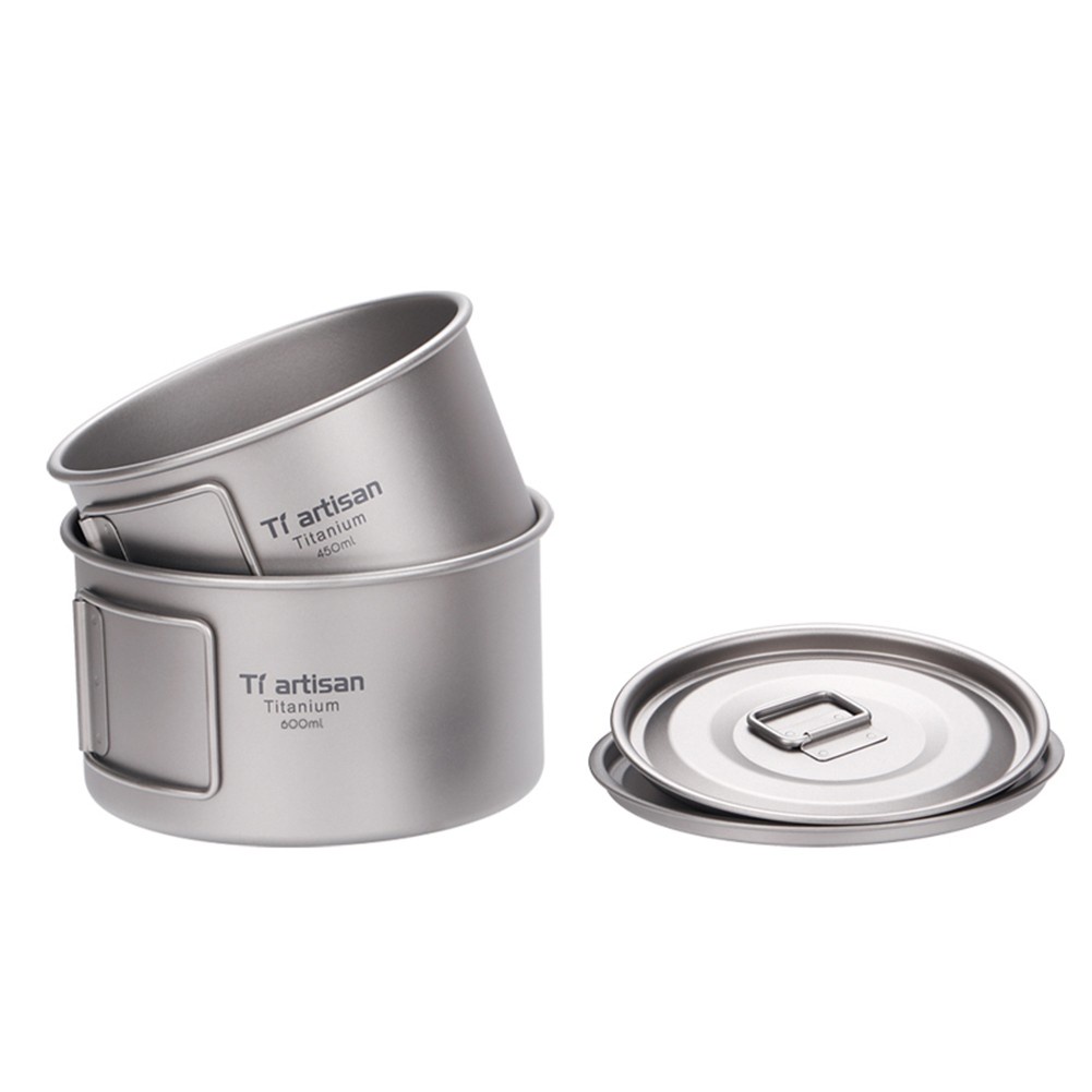 Motorland Bát Ăn Tối Bằng Titan Có Tay Cầm Có Thể Gấp Lại Dùng Khi Đi Cắm Trại Ngoài Trời