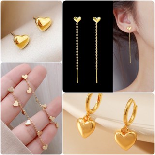  Bông Tai Titan Nữ Không Gỉ Mạ Vàng 18k Thiết Kế Tua Tình Yêu Không Mất Màu Không Dị Ứng Khuyên Tai Tròn Thời Trang Phụ Kiện Trang Sức 