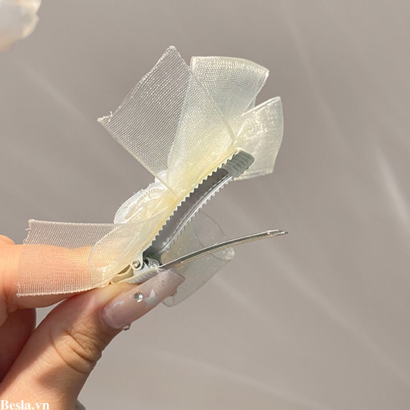 👑Kẹp Tóc Mái Bướm Bằng Ren Màu Trắng Siêu Cổ Tích Thời Trang Mùa Hè