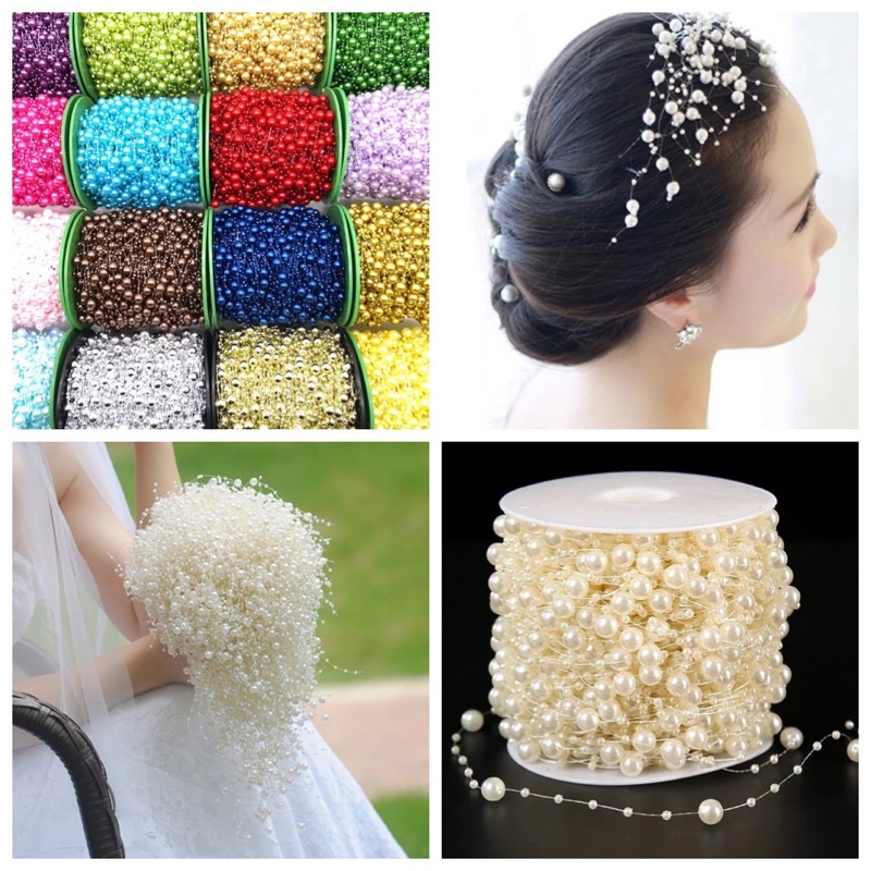 2 Mét Dây Hạt Ngọc Trai Giả 8 + 3mm Trang Trí Tiệc Cưới, Giáng Sinh