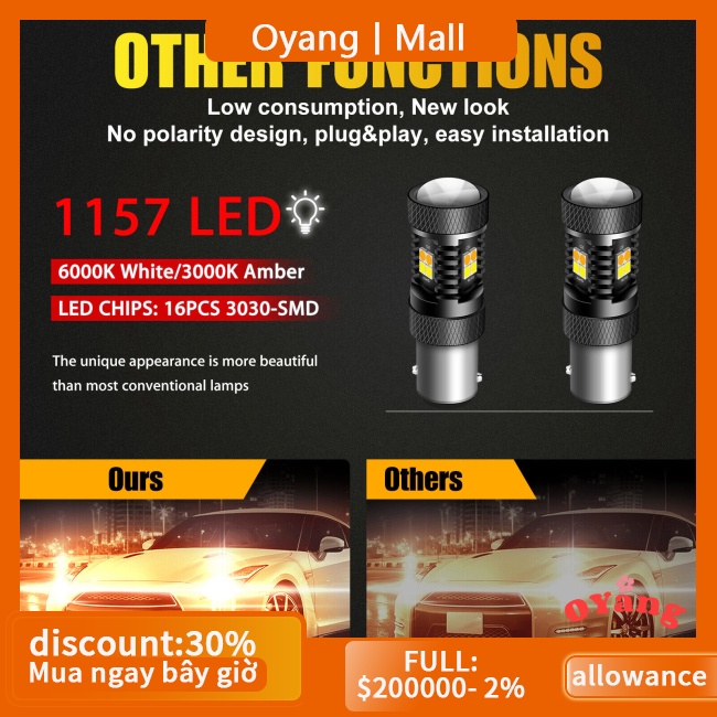 Oyang Bộ 2 Đèn led 1157 2357 7528 1035 Siêu Sáng Màu Hổ Phách / Trắng