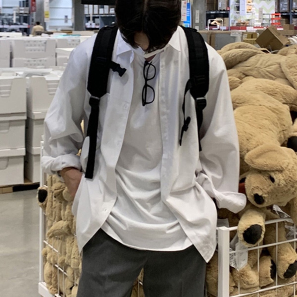 Áo sơ mi tay dài，Áo Sơ Mi Tay Dài Dáng Rộng Phong Cách hong kong Thời Trang Xuân Thu Cho Nam Và Nữ，áo thun tay ngắn，xanh，đen，trắng，áo phông nam mát