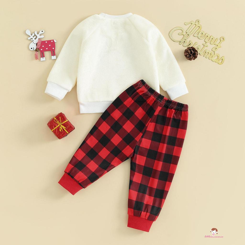 Set 2 Món Áo Thun Tay Dài Cổ Thuyền In Hình Tuần Lộc Hoạt Hình Kèm Quần Dài Thời Trang Cho Bé