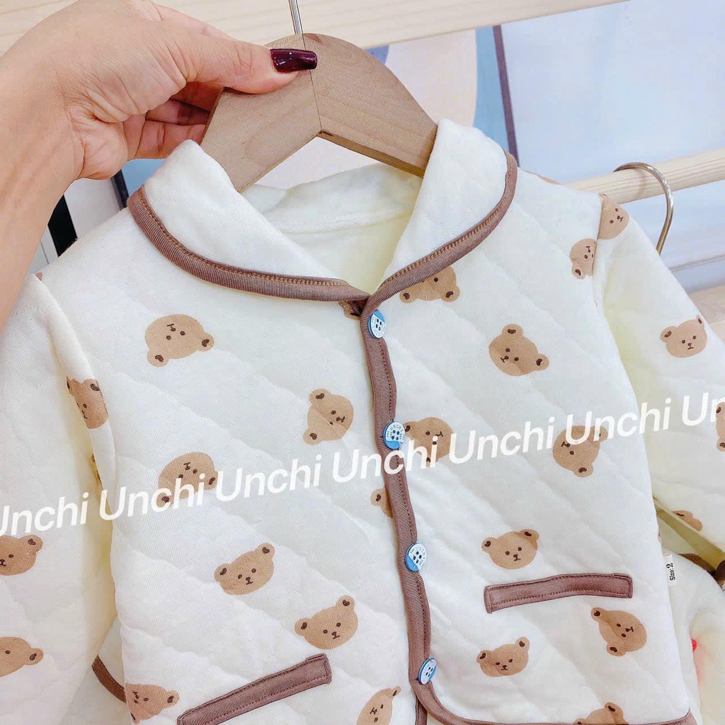 Áo khoác unchi trần bông cổ bẻ dáng thụng cho bé mặc thu đông