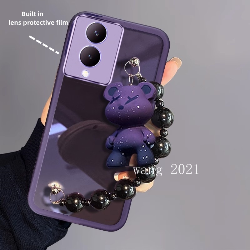 Ốp Điện Thoại Dẻo Trong Suốt Màu Trơn Kèm Vòng Đeo Tay & Búp Bê Dễ Thương Cho vivo y17s 5g 2023 vivoy17s