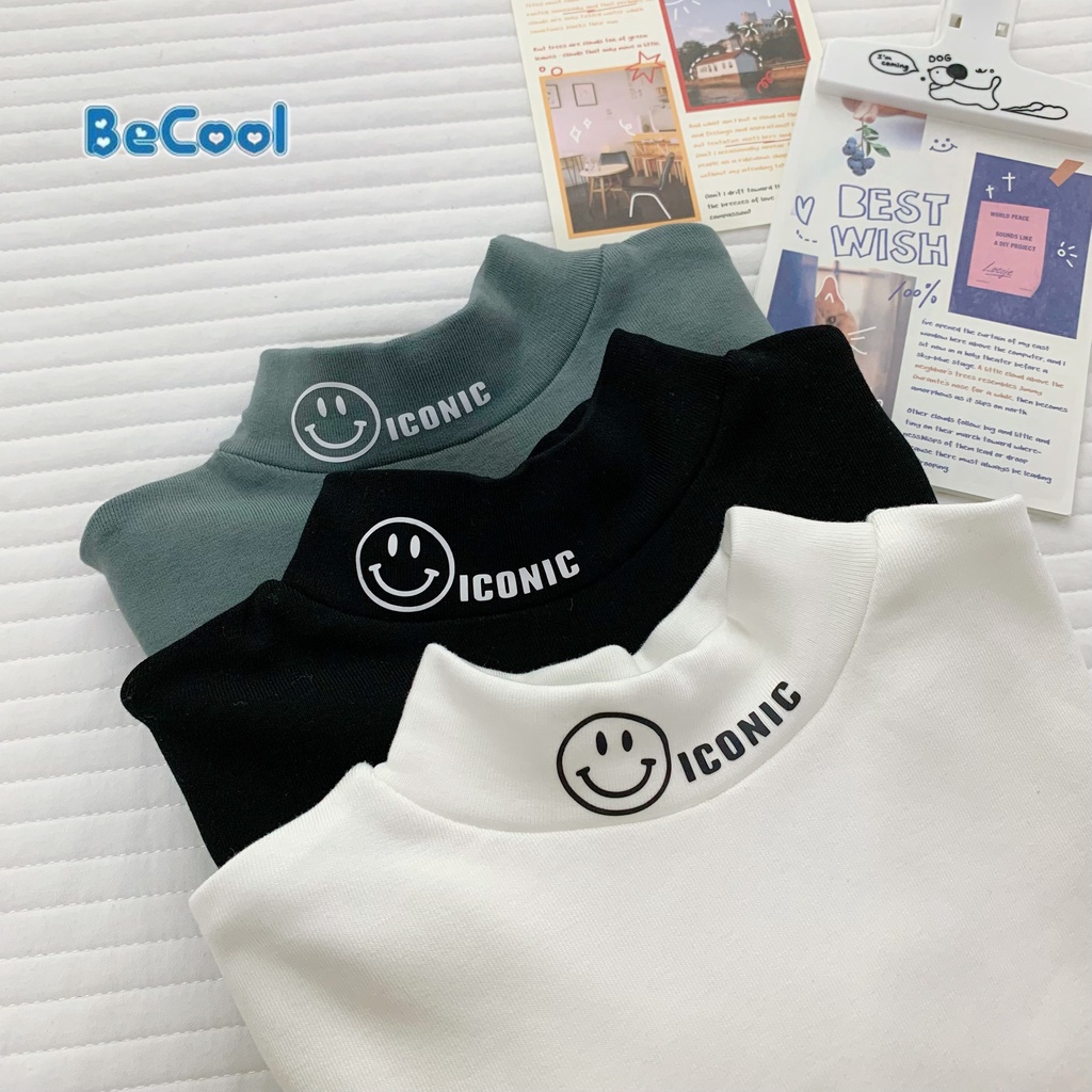 Áo Giữ Nhiệt Cho Bé ICONIC Chất Cotton Thun Trơn Dày Dặn Cao Cấp BeCool, Áo Dài Tay Cho Bé Từ 10-26kg