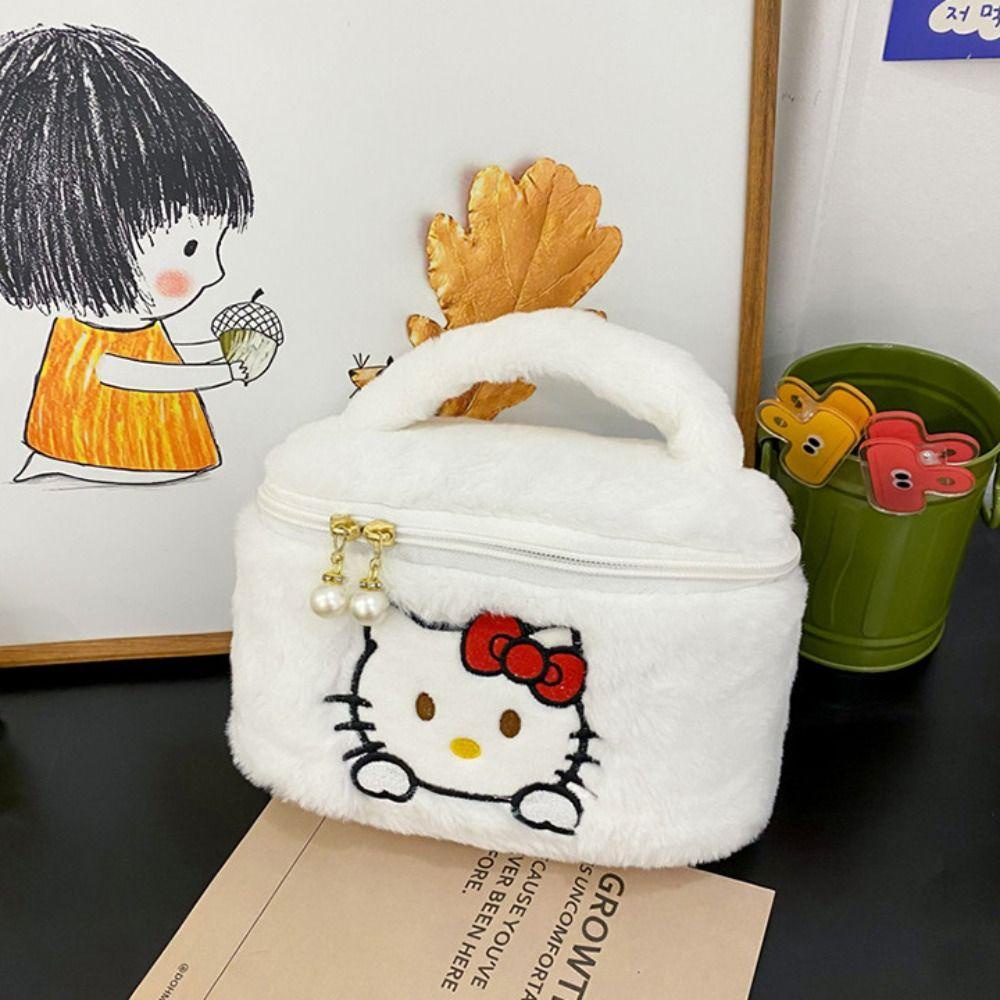 Leota Túi Đựng Điện Thoại / Đồ Trang Điểm Hình Vuông Cỡ Lớn Họa Tiết Hoạt Hình Gấu / Dâu Tây Bằng Lông Nhung Dễ Thương