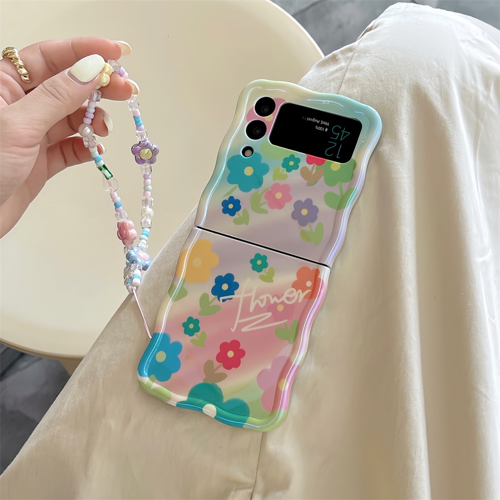 Bao Da Điện Thoại Mềm Mỏng Họa Tiết Hoa Có Dây Đeo Cho samsung galaxy z flip 5 3 4 flip3 flip4 z flip5