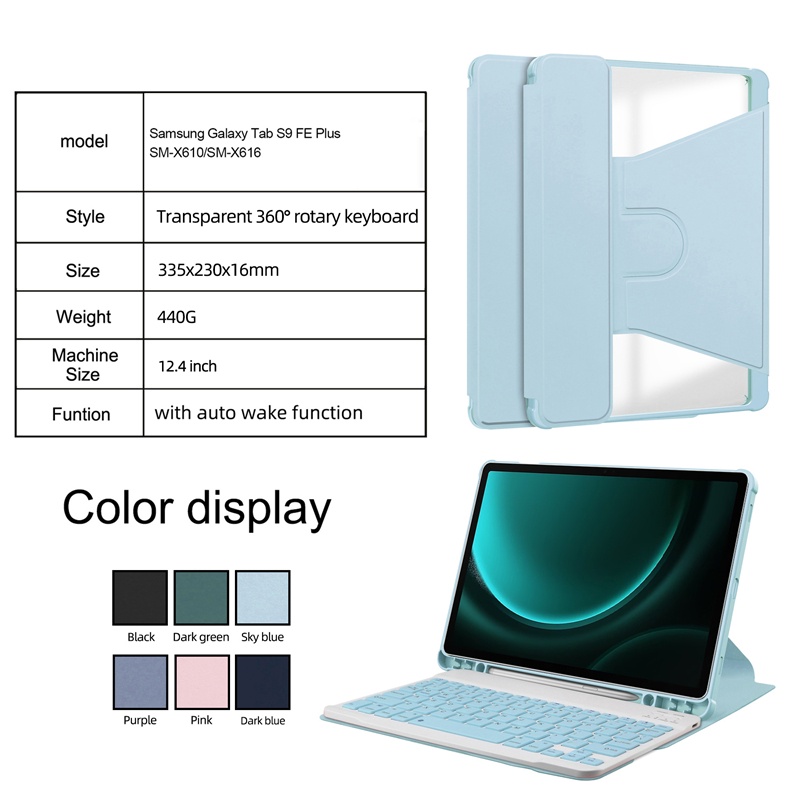 Ốp Máy Tính Bảng Trong Suốt Bảo Vệ 360 Độ Cho samsung galaxy tab s9 fe plus 12.4inch 2023 sm-J610 sm-J616°Bàn Phím bluetooth Không Dây Bằng tpu acrylic + abs Siêu Mỏng