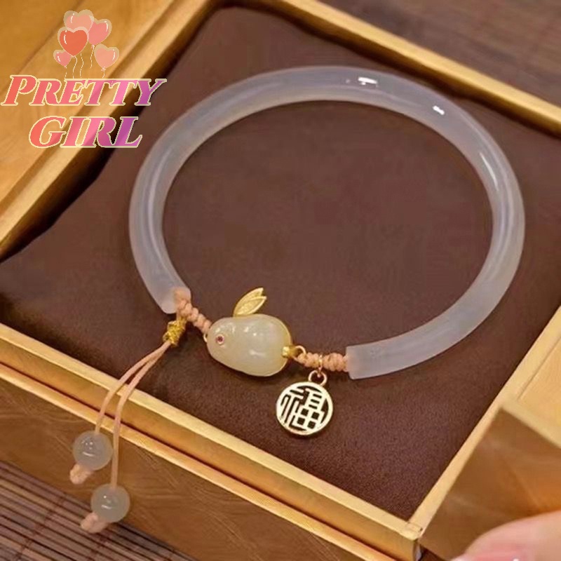 Vòng Tay Hạt Tròn Mặt Hình Thỏ Phong Cách Trung Hoa Cổ Điển Có Thể Điều Chỉnh Trang Sức Thủ Công