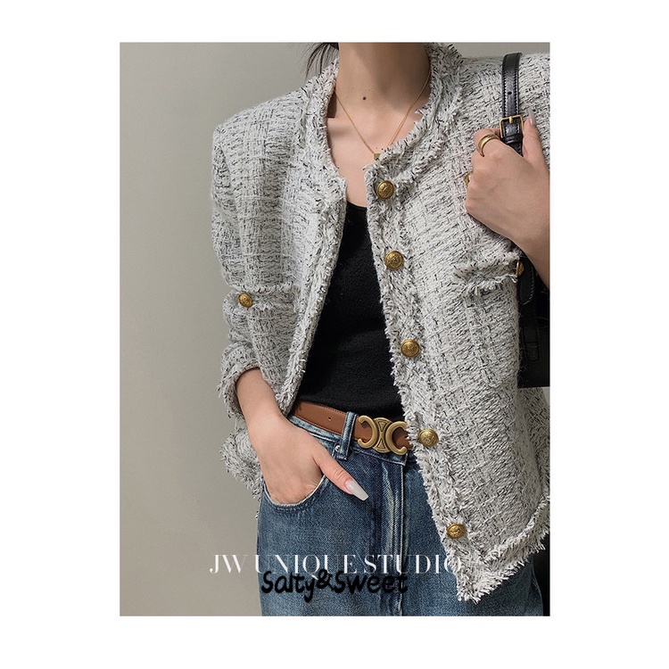 Salty&Sweet store Áo dạ tweed áo khoác dù áo khoác bomber cozy casual chic Chất lượng cao WJK23A07U4 42Z231016