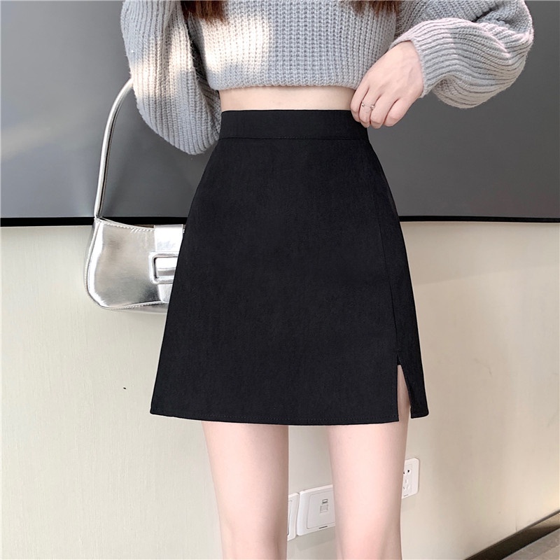 Xj-quần Váy Chữ A Lưng Cao Xẻ Tà Ôm Dáng Mùa Thu Đông Phong Cách Hàn Quốc Cho Nữ