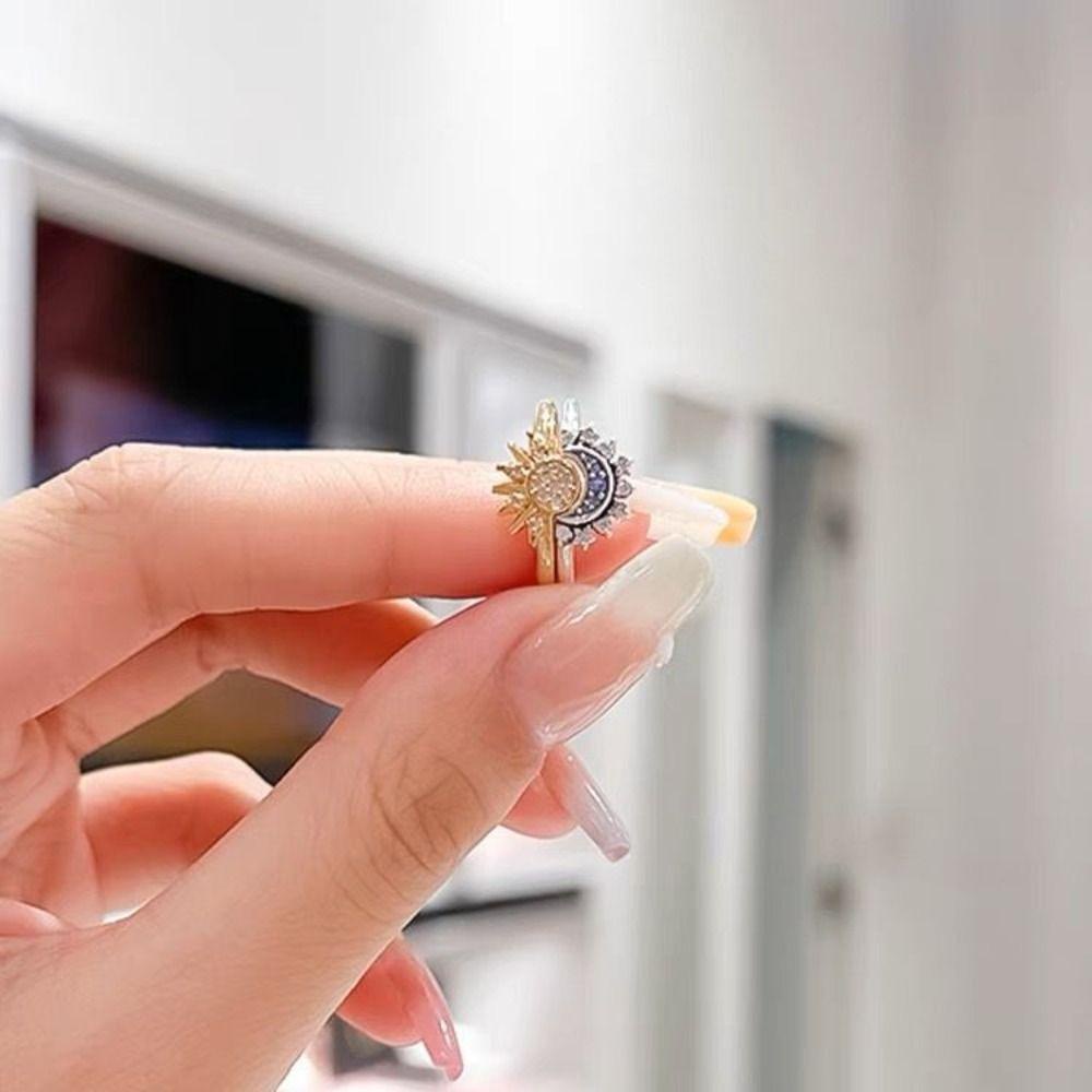 Nhẫn Hở Hình Mặt Trăng / Ngôi Sao Đính Đá Phong Cách Hàn Quốc