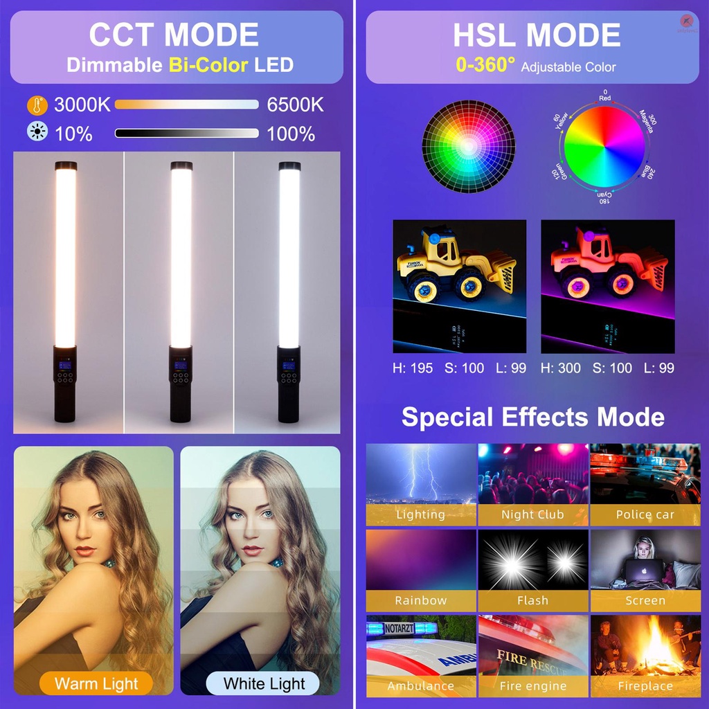 Đèn led rgb Quay video Cầm Tay 3000k-6500k 18 Hiệu Ứng Ánh Sáng Tích Hợp Pin Cho Chân Dung live Stream