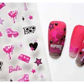 Sticker Lụa Nổi 5D | Barbie Hồng | Hình Dán Móng Tay