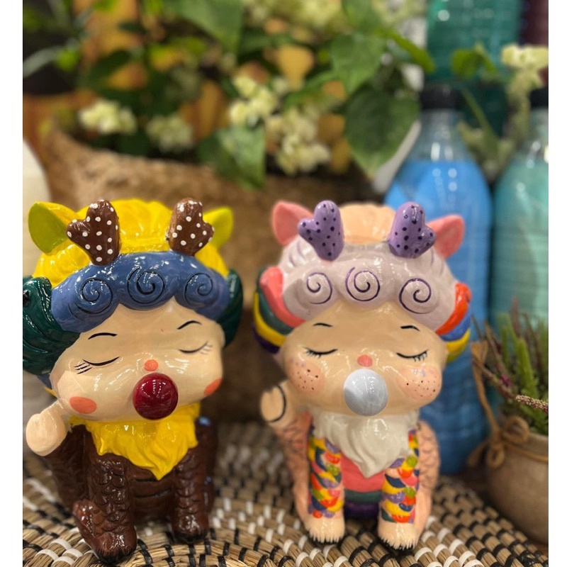 Tượng Tô Màu BÉ LÂN THỔI BONG BÓNG size lớn