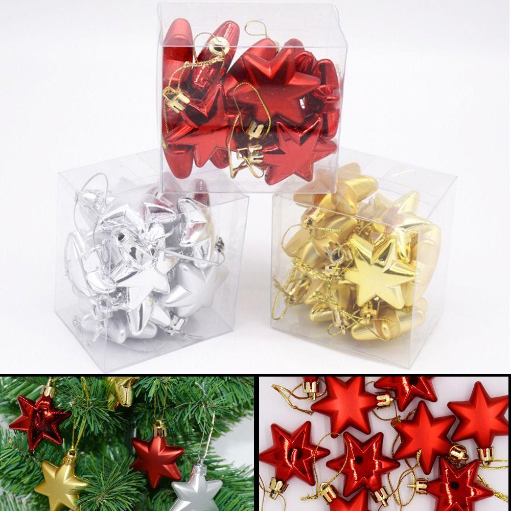 Set 1 12 Ngôi Sao / Trái Châu mini 4.8x4.8cm Trang Trí Cây Thông Giáng Sinh